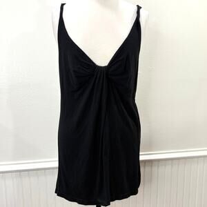 James Perse Babydoll Tank Top Size 3 US L Black Twist Front Bamboo Cotton Blend